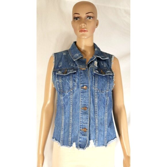 Urban Outfitters BDG Distressed Frayed Denim Vest Womens Size Medium EUC - Picture 2 of 9